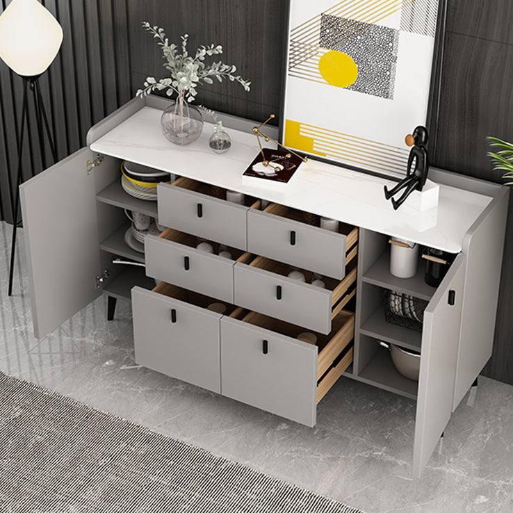 Modern Gray Sideboard Table with Drawers Wood and Stone Buffet Server Clearhalo 'buffet_sideboard' 'Buffets & Sideboards' 'furn' 'furn_buffet_sideboard' 'Furniture' 'Kitchen & Dining Furniture' 6088188