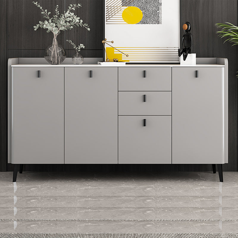 Modern Gray Sideboard Table with Drawers Wood and Stone Buffet Server Clearhalo 'buffet_sideboard' 'Buffets & Sideboards' 'furn' 'furn_buffet_sideboard' 'Furniture' 'Kitchen & Dining Furniture' 6088191