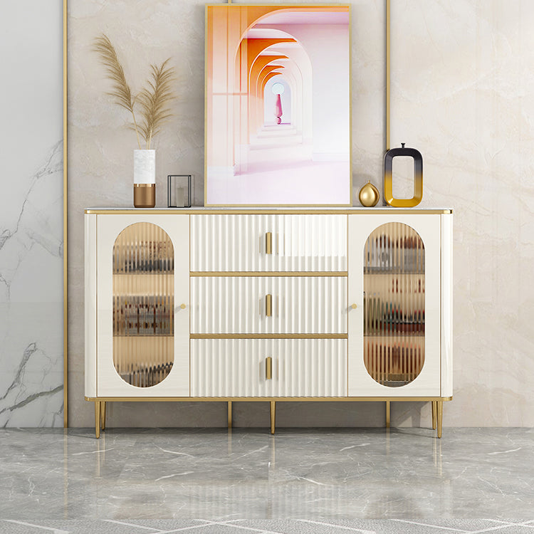 Server a buffet bianco con porte di vetro server glam per sala da pranzo