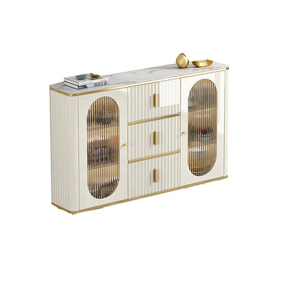 Server a buffet bianco con porte di vetro server glam per sala da pranzo