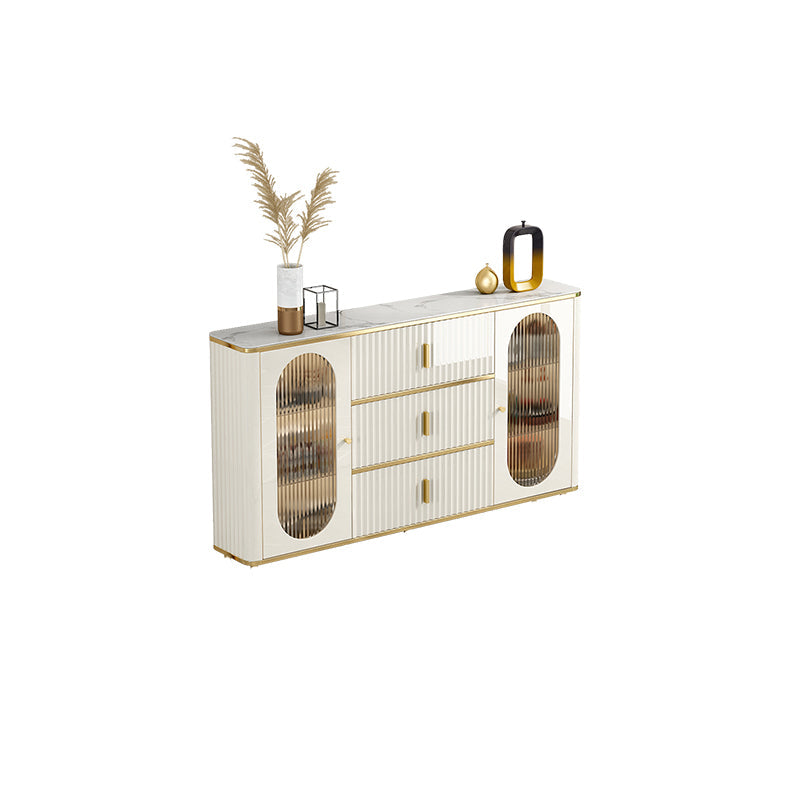 Server a buffet bianco con porte di vetro server glam per sala da pranzo