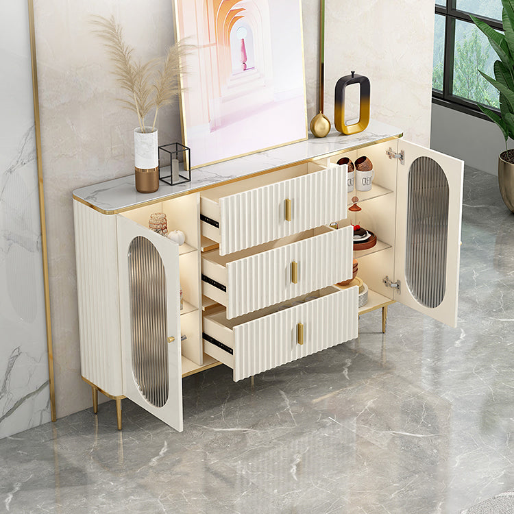 Server a buffet bianco con porte di vetro server glam per sala da pranzo