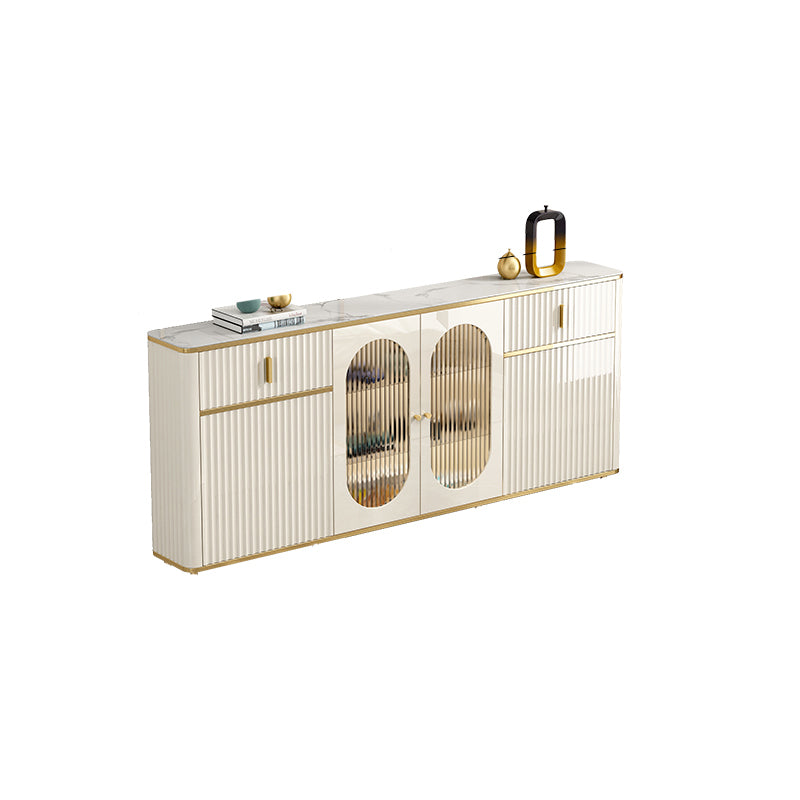 Server a buffet bianco con porte di vetro server glam per sala da pranzo