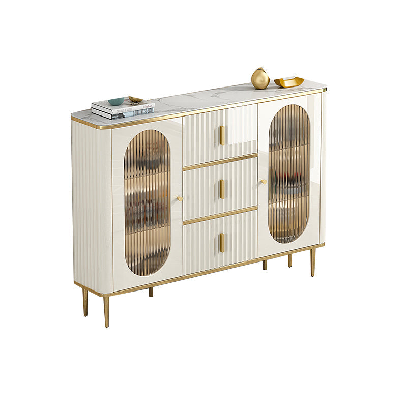 Server a buffet bianco con porte di vetro server glam per sala da pranzo