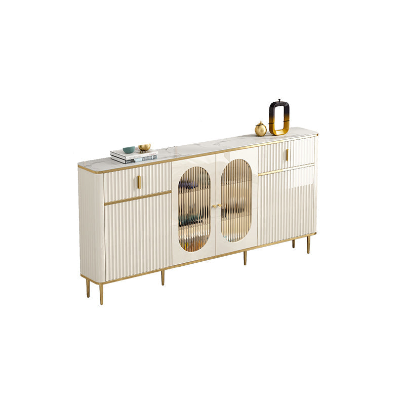 Server a buffet bianco con porte di vetro server glam per sala da pranzo