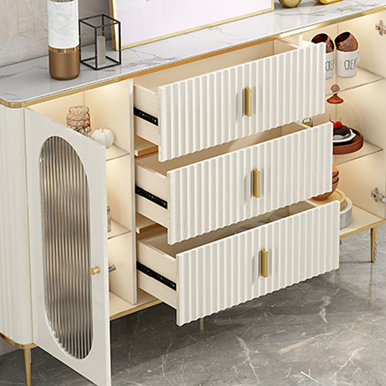 Server a buffet bianco con porte di vetro server glam per sala da pranzo