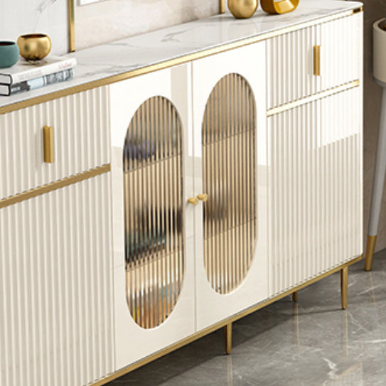 Server a buffet bianco con porte di vetro server glam per sala da pranzo