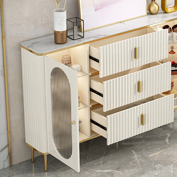 Server a buffet bianco con porte di vetro server glam per sala da pranzo