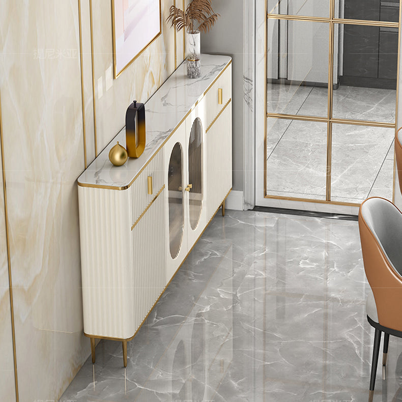 Server a buffet bianco con porte di vetro server glam per sala da pranzo