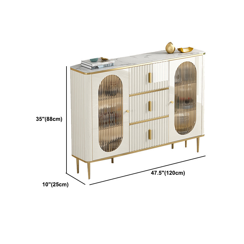 Server a buffet bianco con porte di vetro server glam per sala da pranzo