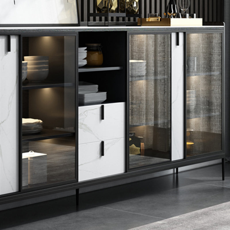 Server contemporaneo con finitura a 2 cassetti con finitura metallica con luci a LED