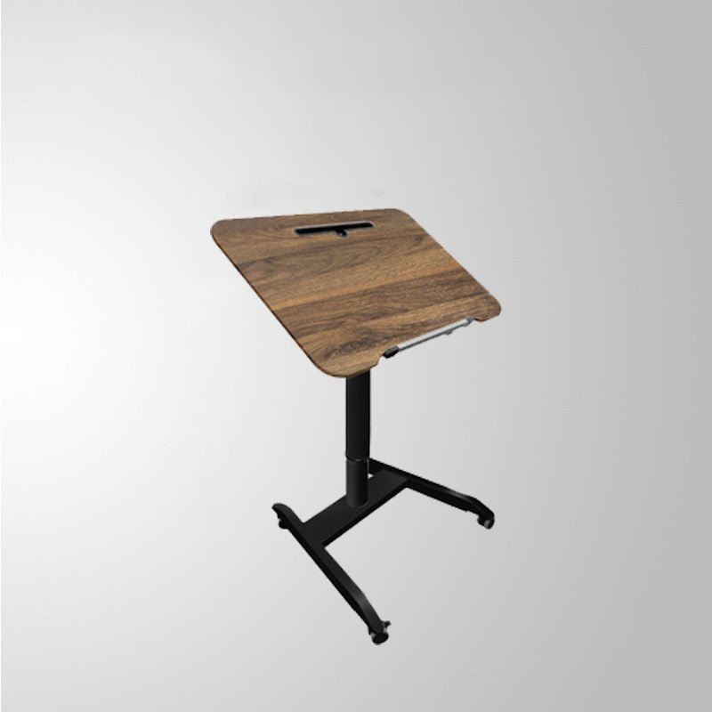 Contemporary Writing Desk Home or Office with Caster Wheels Desk with Metal Legs Walnut+Black Clearhalo 'furn' 'furn_office_desk' 'Furniture' 'Office Desks' 'Office Furniture' 'office_desk' 6088499
