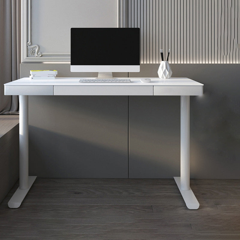 Contemporary Marble T-Shape Office Desk with Metal Legs Writing Desk Gray-White Clearhalo 'furn' 'furn_office_desk' 'Furniture' 'Office Desks' 'Office Furniture' 'office_desk' 6088533