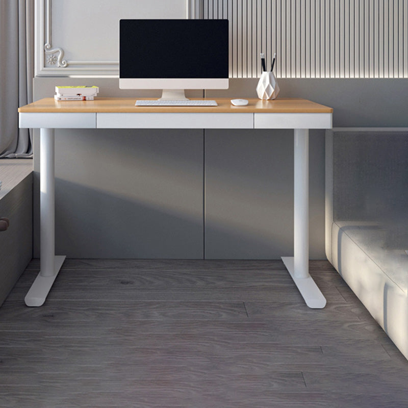 Contemporary Marble T-Shape Office Desk with Metal Legs Writing Desk 39"L x 20"W x 30"H Natural Clearhalo 'furn' 'furn_office_desk' 'Furniture' 'Office Desks' 'Office Furniture' 'office_desk' 6088535