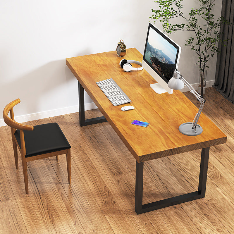 Contemporary Wooden Gaming Desk in Brown30"H Desk with Iron Legs 78.7"L x 31.5"W x 29.5"H Clearhalo 'furn' 'furn_office_desk' 'Furniture' 'Office Desks' 'Office Furniture' 'office_desk' 6088561