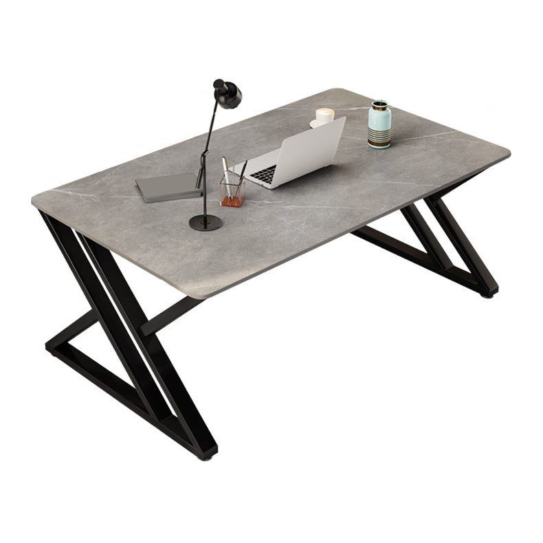 White and Grey Computer Desk Rectangular Writing Desk Stone and Metal 47.2"L x 23.6"W x 29.5"H Gray Clearhalo 'furn' 'furn_office_desk' 'Furniture' 'Office Desks' 'Office Furniture' 'office_desk' 6088815