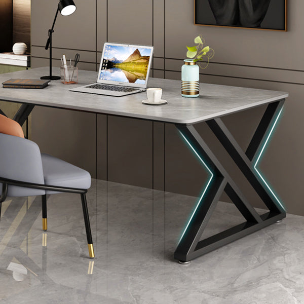 White and Grey Computer Desk Rectangular Writing Desk Stone and Metal Clearhalo 'furn' 'furn_office_desk' 'Furniture' 'Office Desks' 'Office Furniture' 'office_desk' 6088819
