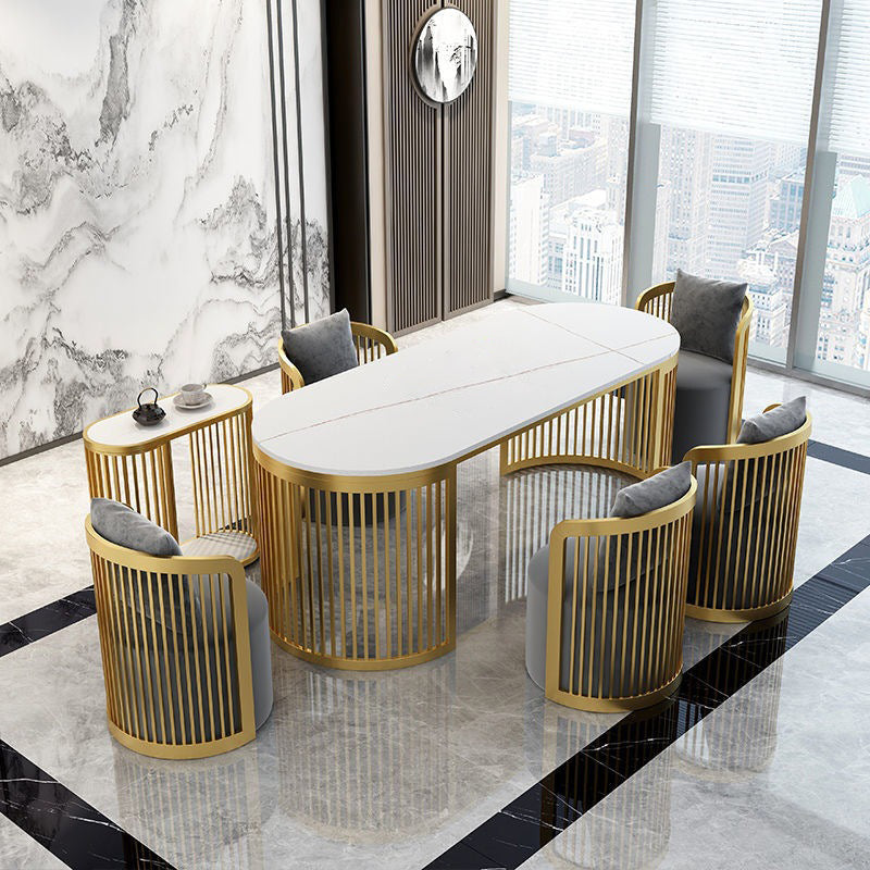 29 "H Glam Office Desk Oval White Writing Desk met metalen benen