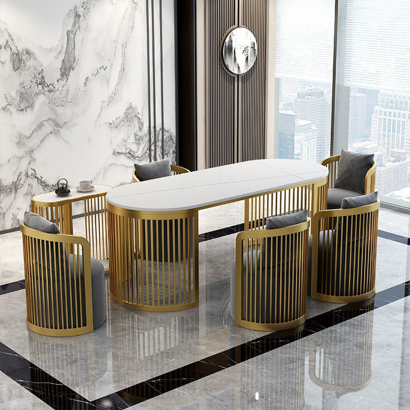 29 "H Glam Office Desk Oval White Writing Desk met metalen benen