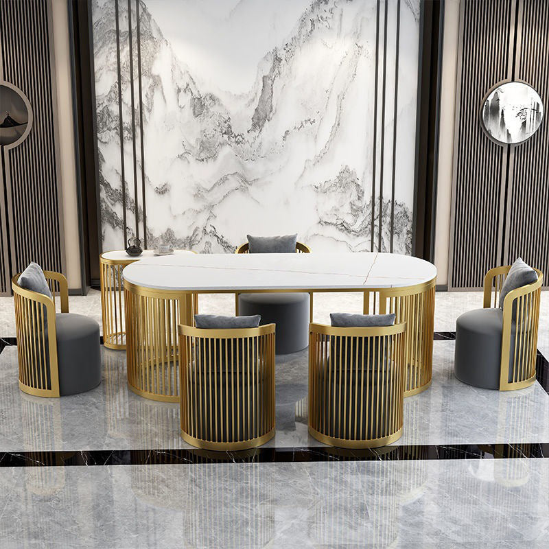 29 "H Glam Office Desk Oval White Writing Desk met metalen benen