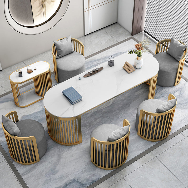 29 "H Glam Office Desk Oval White Writing Desk met metalen benen