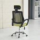Bureaustoel met hoge rugleuning en hoofdsteun met chroomframe
