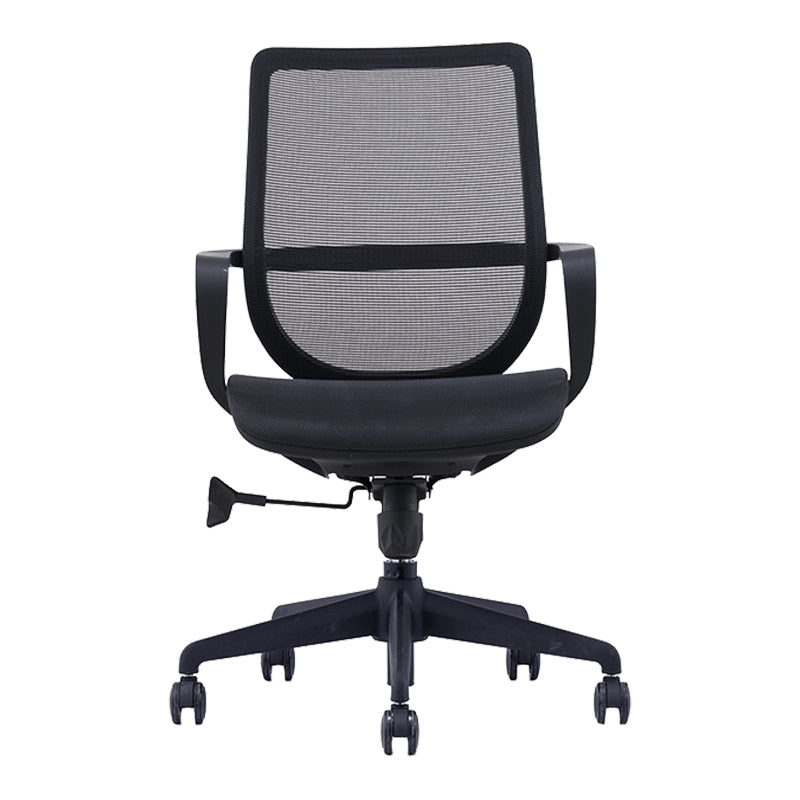 Silla moderna con brazo y ruedas, silla de escritorio con respaldo medio en color negro de microfibra