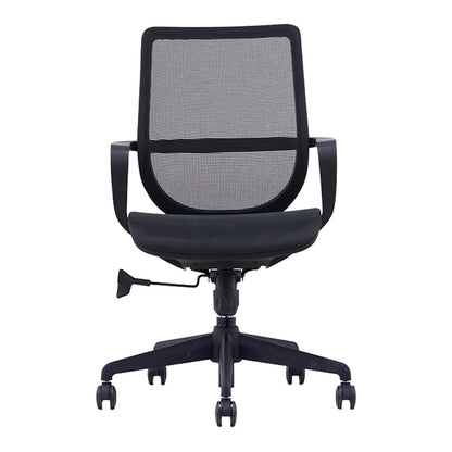 Silla moderna con brazo y ruedas, silla de escritorio con respaldo medio en color negro de microfibra