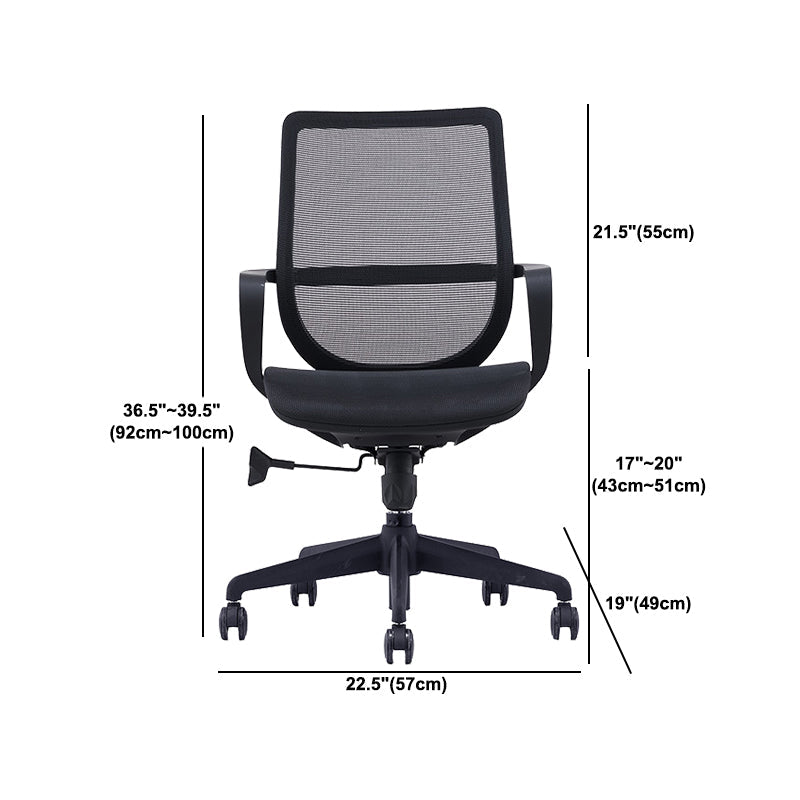 Silla moderna con brazo y ruedas, silla de escritorio con respaldo medio en color negro de microfibra