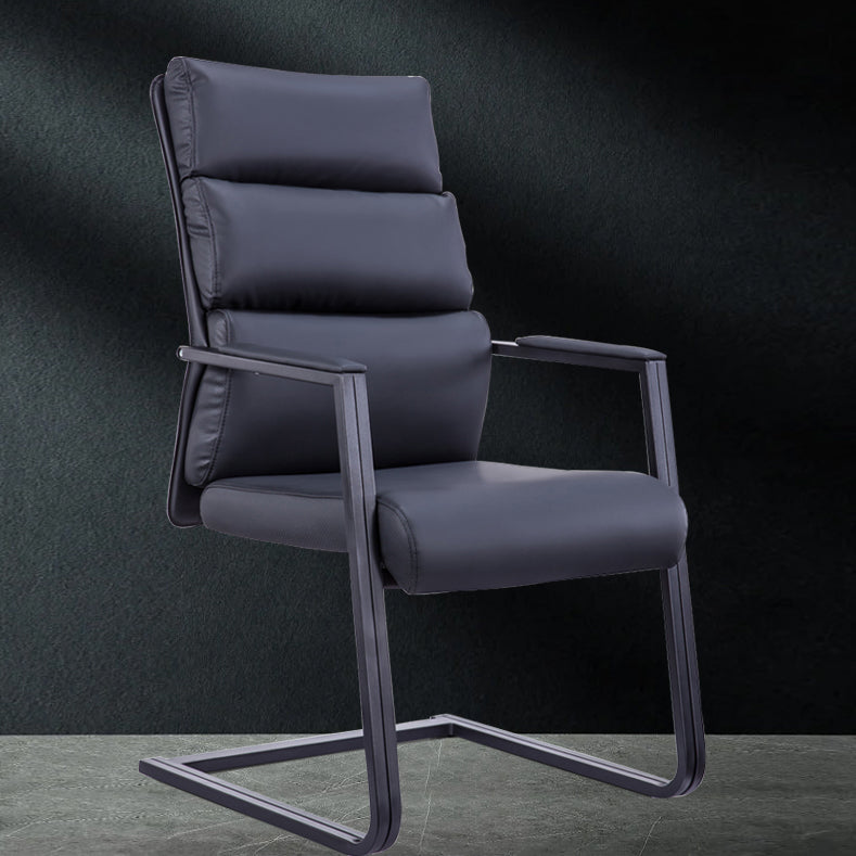 Silla de escritorio moderna sin ruedas, silla con respaldo alto negra de piel sintética