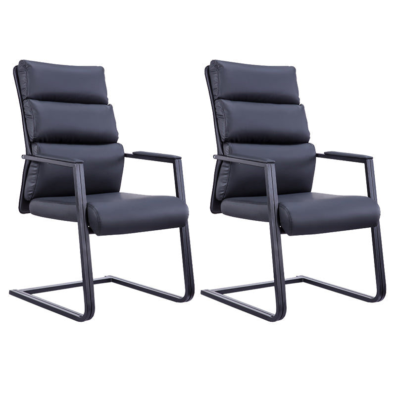 Silla de escritorio moderna sin ruedas, silla con respaldo alto negra de piel sintética