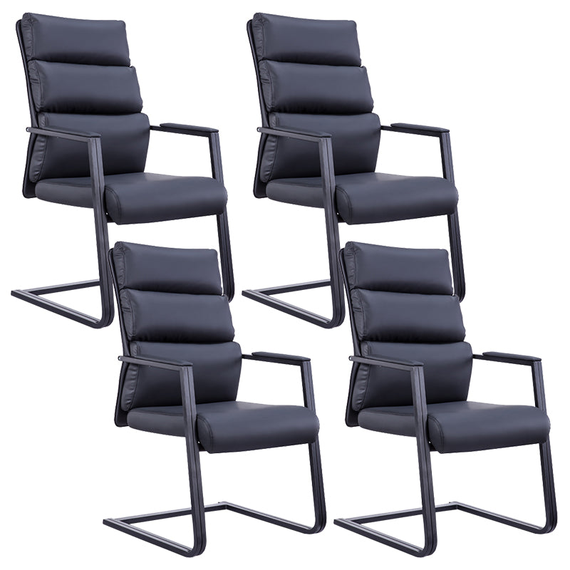 Silla de escritorio moderna sin ruedas, silla con respaldo alto negra de piel sintética