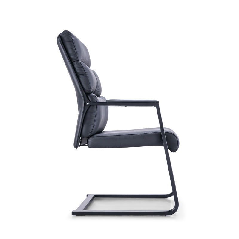 Silla de escritorio moderna sin ruedas, silla con respaldo alto negra de piel sintética