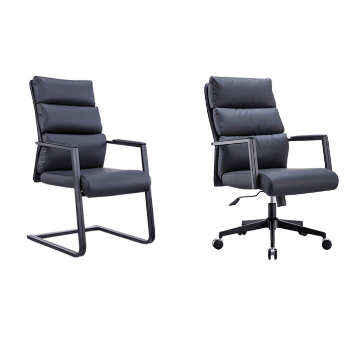 Silla de escritorio moderna sin ruedas, silla con respaldo alto negra de piel sintética