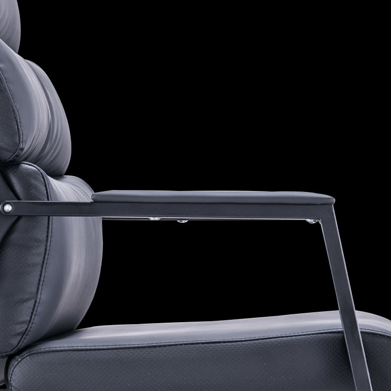 Silla de escritorio moderna sin ruedas, silla con respaldo alto negra de piel sintética