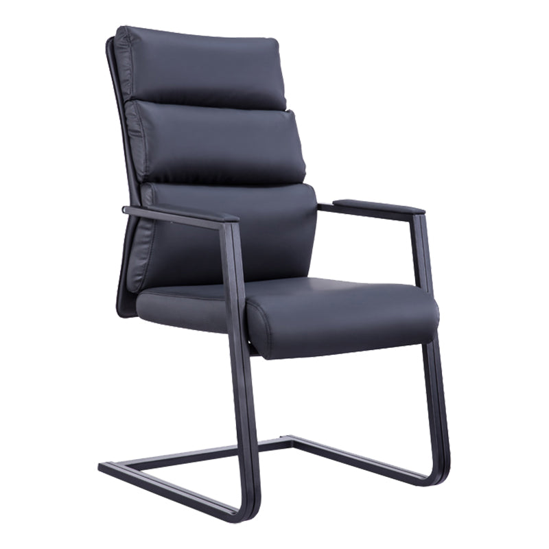Silla de escritorio moderna sin ruedas, silla con respaldo alto negra de piel sintética