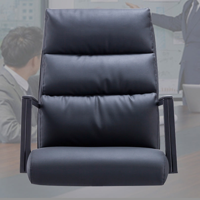 Silla de escritorio moderna sin ruedas, silla con respaldo alto negra de piel sintética