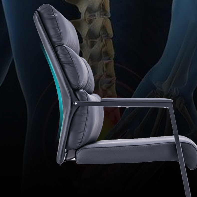 Silla de escritorio moderna sin ruedas, silla con respaldo alto negra de piel sintética