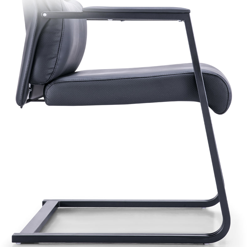 Silla de escritorio moderna sin ruedas, silla con respaldo alto negra de piel sintética