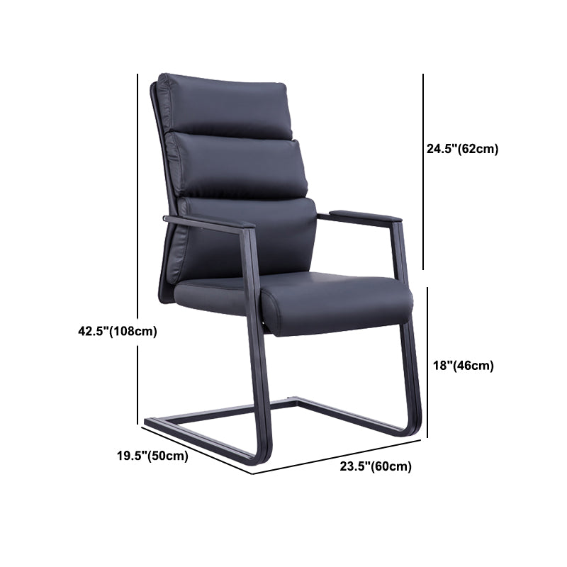 Silla de escritorio moderna sin ruedas, silla con respaldo alto negra de piel sintética