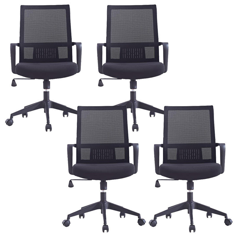 Chaise de bureau à roulettes modernes, fauteuil à dossier moyen en microfibre noir