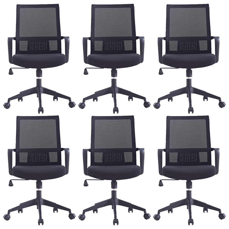 Chaise de bureau à roulettes modernes, fauteuil à dossier moyen en microfibre noir