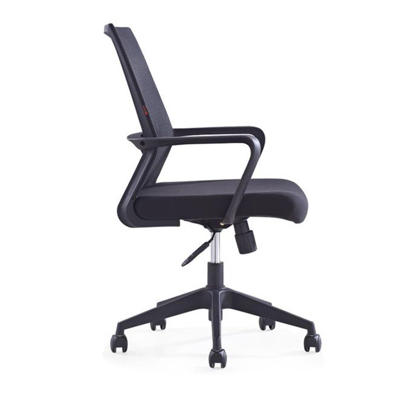 Chaise de bureau à roulettes modernes, fauteuil à dossier moyen en microfibre noir