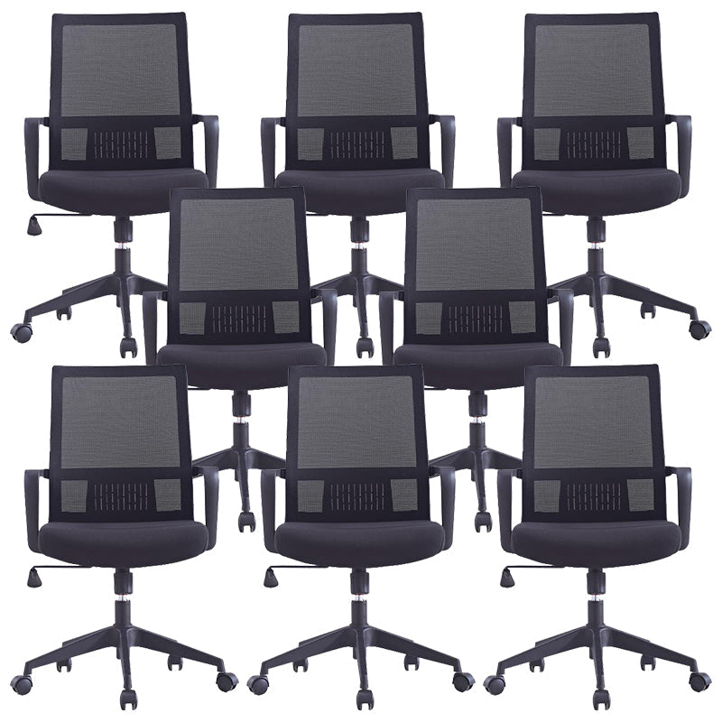 Chaise de bureau à roulettes modernes, fauteuil à dossier moyen en microfibre noir