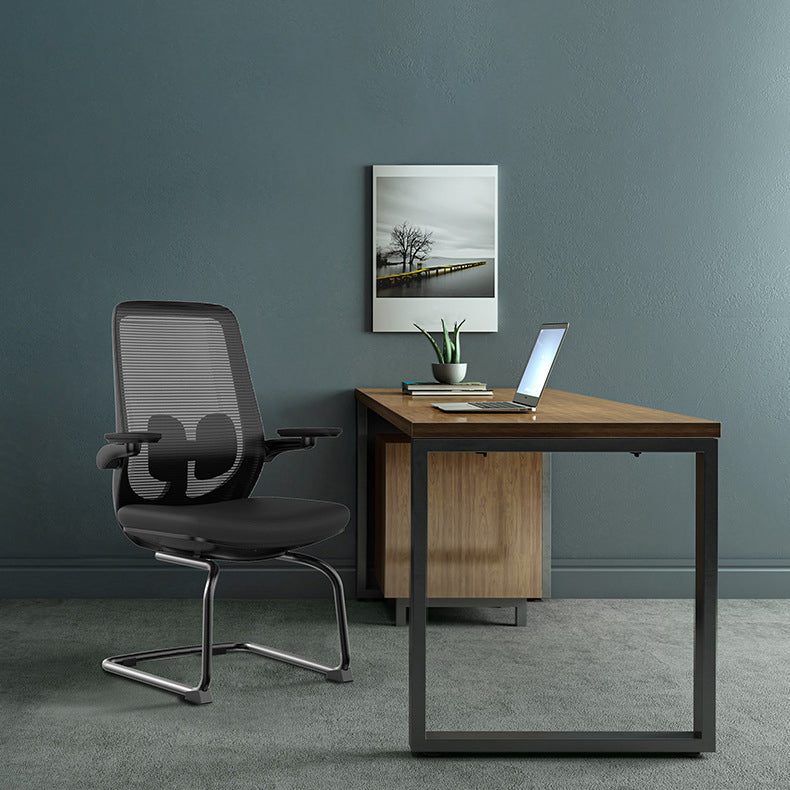 Modern No Wheels Desk Chair Microfiber Black High Back Chair Clearhalo 'furn' 'furn_office_chair' 'Furniture' 'Office Chairs' 'Office Furniture' 'office_chair' 6089242