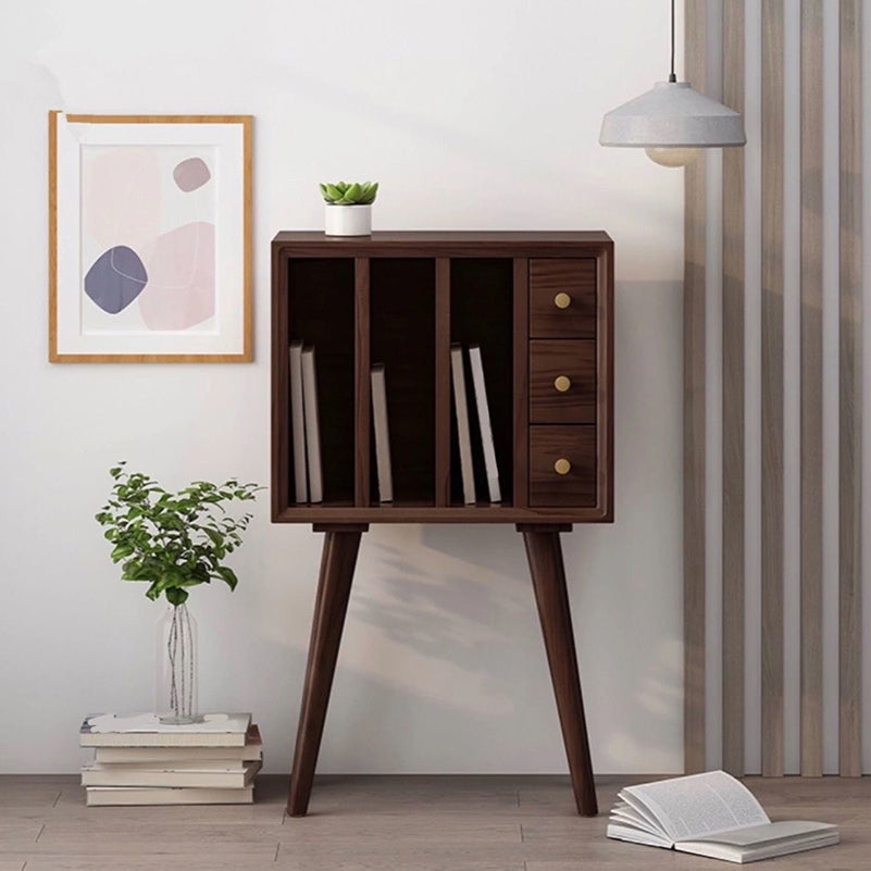 11" Wide Contemporary Shelf Closed Back Solid Wood Pine Bookcase Walnut Drawers Clearhalo 'Bookcases' 'furn' 'furn_bookcases' 'Furniture' 'Office Furniture' 6089314