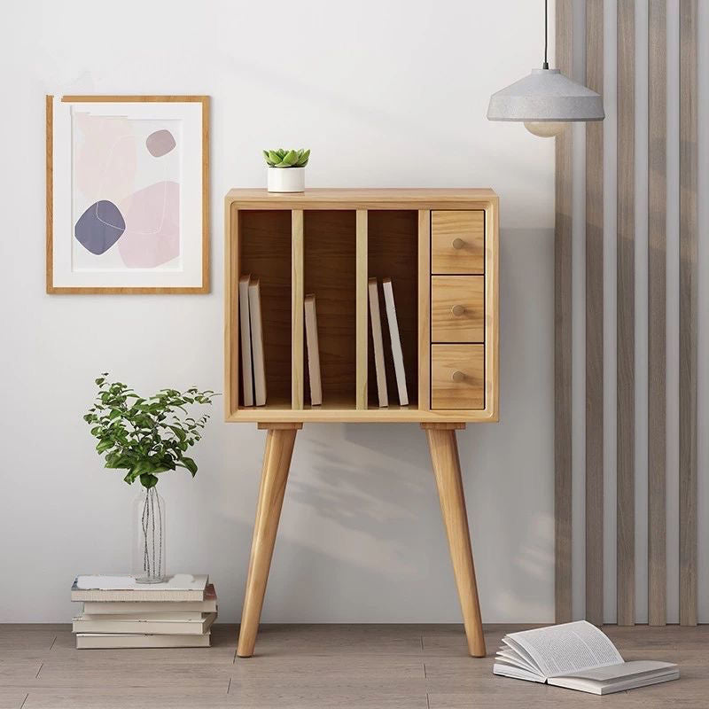 11" Wide Contemporary Shelf Closed Back Solid Wood Pine Bookcase Natural Drawers Clearhalo 'Bookcases' 'furn' 'furn_bookcases' 'Furniture' 'Office Furniture' 6089319