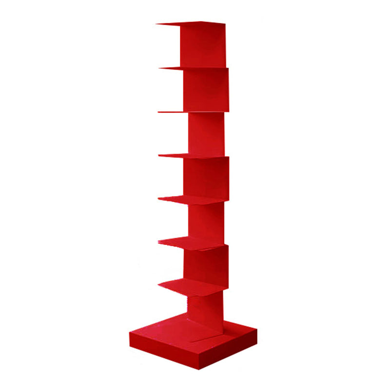 Modem Metal Bookshelf Geometric Shelf Bookshelf for Home Office 13.8" W 13.8"L x 13.8"W x 49.6"H Red Clearhalo 'Bookcases' 'furn' 'furn_bookcases' 'Furniture' 'Office Furniture' 6089398