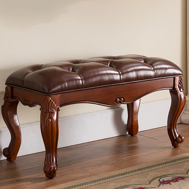 Rectangle 15.7" Wide Entryway Bench Traditional Upholstered Seating Bench with Cushioned 31.5"L x 16"W x 18"H Reddish Brown Storage Not Included Clearhalo 'Benches' 'Chairs & Seating' 'furn' 'furn_benches' 'Furniture' 'Living Room Furniture' 6089495