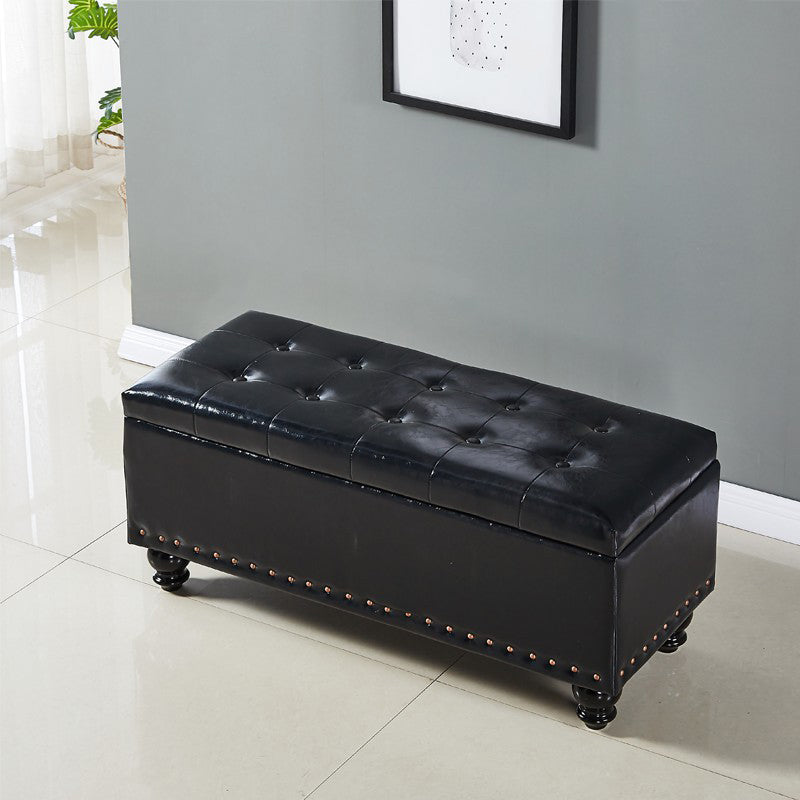 15.7" W Cushioned Seating Bench Mid-Century Modern Upholstered Bench Black Clearhalo 'Benches' 'Chairs & Seating' 'furn' 'furn_benches' 'Furniture' 'Living Room Furniture' 6089531